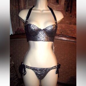 Beach Bunny CAPTURED bikini. Black/silver. NWT. Top and Bottom.